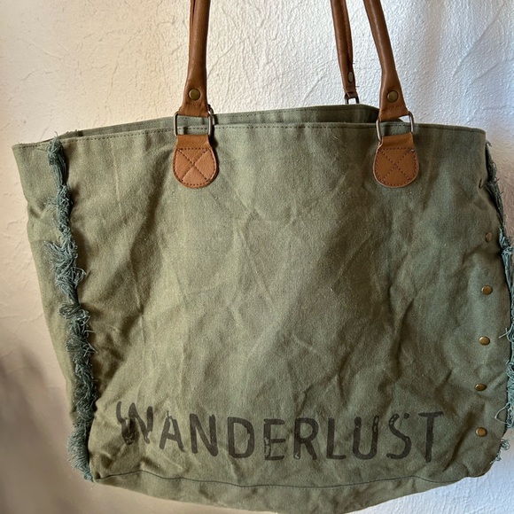 Wanderlust Olive Canvas Tote with Tan Handles - Picture 1 of 5